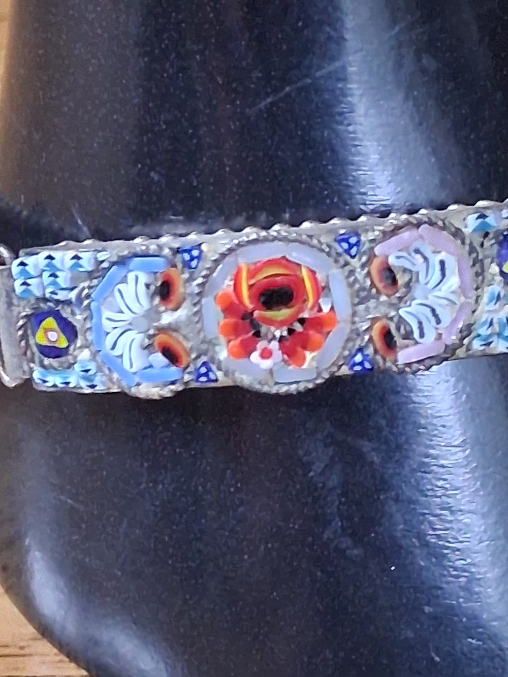 Vintage Italian Micro Mosaic Floral Panel Bracelet Brass Mid Century - Picture 3 of 8